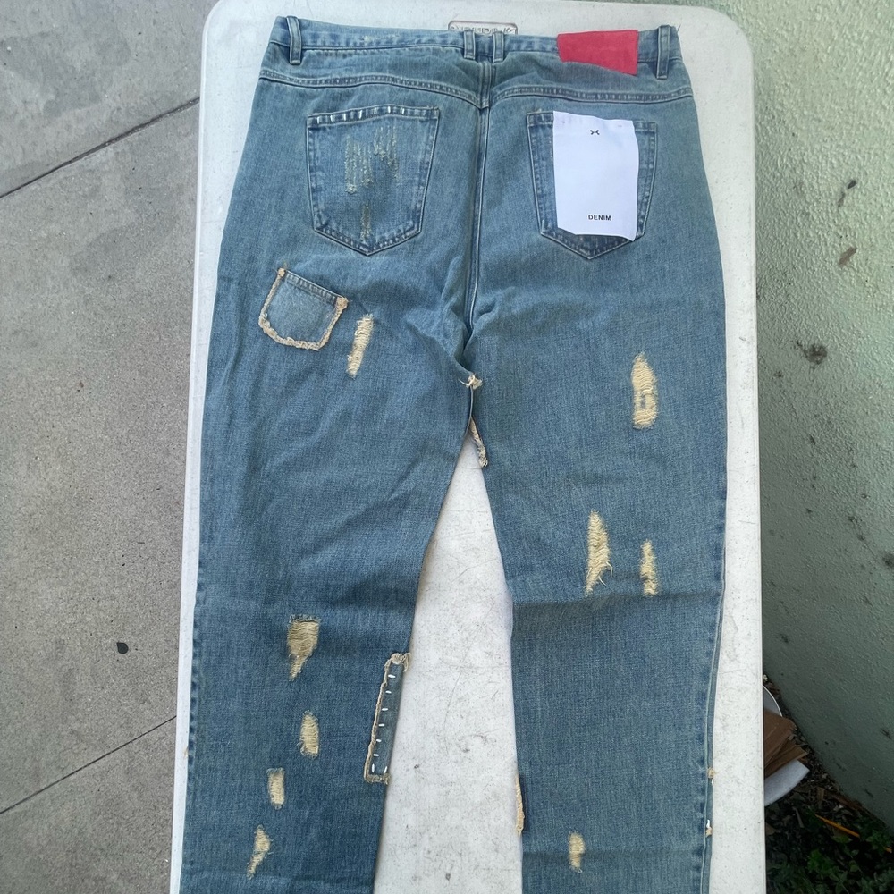 C2H4 SKI Cut Blue Jeans w/ Patchwork  Fall/Winter Marked Sz 36 Fit like 32 NWT